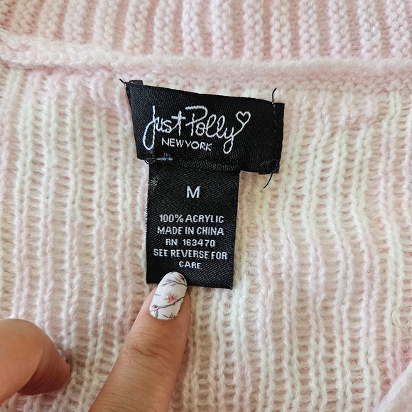 Just Polly‎ Women's Pink Checkered Button Up Cardigan Sweater. Size M - Picture 6 of 9